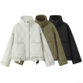 Women's Loose Quilted Padded Jacket Casual Stand Collar Windproof Cotton Coat With Drawstring Hem Autumn Winter Outerwear Women's Loose Quilted Padded Jacket Casual Stand Collar Windproof Cotton Coat With Drawstring Hem Autumn Winter Outerwear