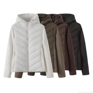 Women's Slim Fit Hooded Puffer Jacket 100% Polyester Quilted Padded Coat with V-Shape Stitching Warm Long Sleeve Winter Outerwear for Daily Casual Wear Women's Slim Fit Hooded Puffer Jacket 100% Polyester Quilted Padded Coat with V-Shape Stitching Warm Long Sleeve Winter Outerwear for Daily Casual Wear