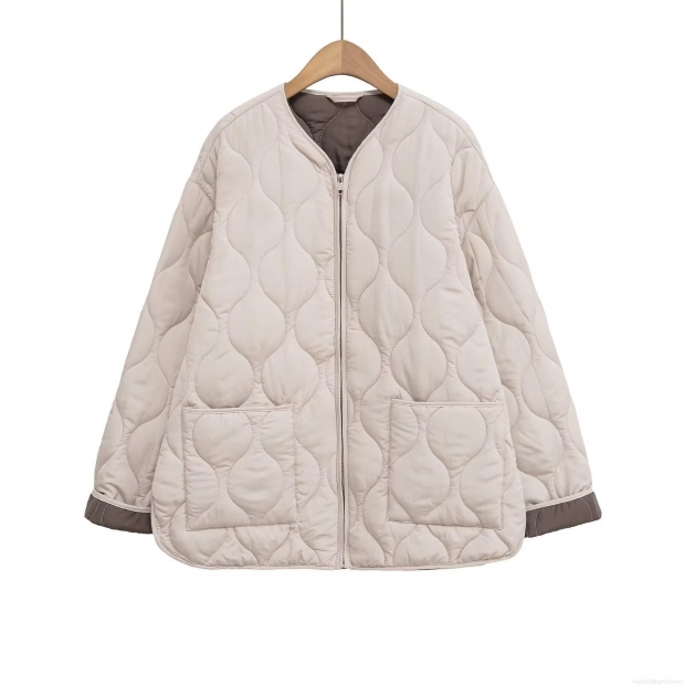 Women's Casual Wavy Quilted Padded Jacket Lightweight V-Neck Zipper Warm Puffer Coat With Pockets Loose Fit Solid Color Outerwear Clothing Women's Casual Wavy Quilted Padded Jacket Lightweight V-Neck Zipper Warm Puffer Coat With Pockets Loose Fit Solid Color Outerwear Clothing