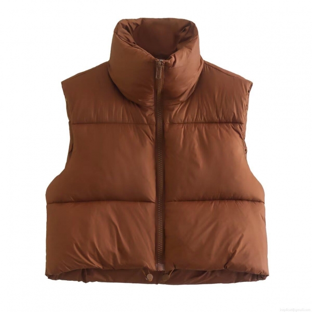 Women's Casual Cropped Puffer Vest Stand Collar Quilted Sleeveless Jacket With Zipper Pockets Drawcord Hem Solid Color Warm Winter Vest Women's Casual Cropped Puffer Vest Stand Collar Quilted Sleeveless Jacket With Zipper Pockets Drawcord Hem Solid Color Warm Winter Vest