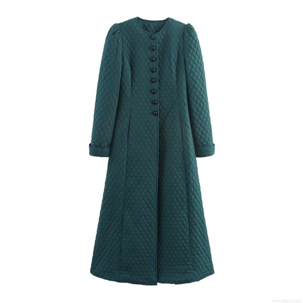 Women Long Quilted Padded Coat Dark Green Rhombus Pattern Single Breasted Round Neck Winter Warm Jacket Casual Fashion Outdoor Maxi Outerwear Polyester Women Long Quilted Padded Coat Dark Green Rhombus Pattern Single Breasted Round Neck Winter Warm Jacket Casual Fashion Outdoor Maxi Outerwear Polyester