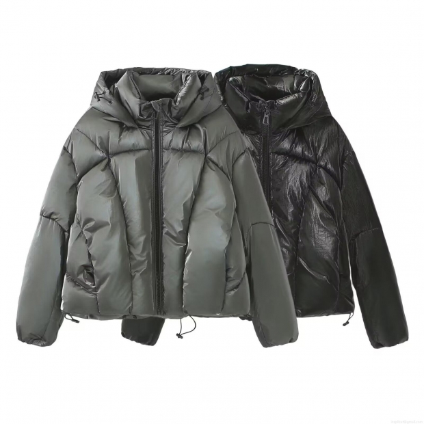 Women's Shiny Metallic Puffer Jacket Hooded Loose Quilted Padded Parka Warm Winter Outerwear Casual Zip-Up Bread Coat With Drawstring Women's Shiny Metallic Puffer Jacket Hooded Loose Quilted Padded Parka Warm Winter Outerwear Casual Zip-Up Bread Coat With Drawstring