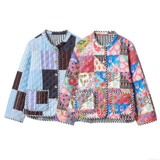 Women's Quilted Jacket Patchwork Print Cotton Padded Coat Casual Lightweight Warm Bohemian Vintage Outerwear Flower Stripe Geometric Pattern For Women Women's Quilted Jacket Patchwork Print Cotton Padded Coat Casual Lightweight Warm Bohemian Vintage Outerwear Flower Stripe Geometric Pattern For Women
