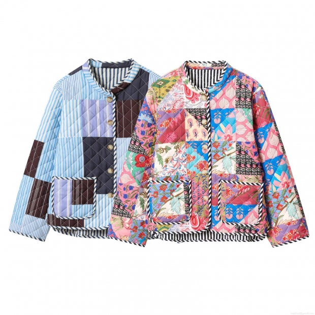 Women's Quilted Jacket Patchwork Print Cotton Padded Coat Casual Lightweight Warm Bohemian Vintage Outerwear Flower Stripe Geometric Pattern For Women Women's Quilted Jacket Patchwork Print Cotton Padded Coat Casual Lightweight Warm Bohemian Vintage Outerwear Flower Stripe Geometric Pattern For Women