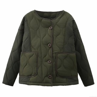 Women's Casual Quilted Jacket Polyester Spandex Color Block Wave Pattern Padded Coat Round Neck Single Breasted Warm Outerwear For Women Daily Wear Women's Casual Quilted Jacket Polyester Spandex Color Block Wave Pattern Padded Coat Round Neck Single Breasted Warm Outerwear For Women Daily Wear