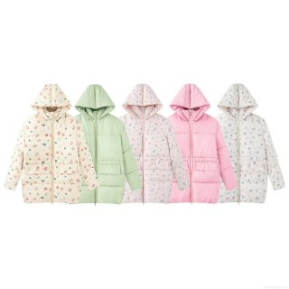 Women's Sweet Floral Hooded Puffer Jacket Warm Cotton Blend Windproof Mid-length Coat Casual Retro Bubble Sleeve Winter Outwear With Large Pockets Women's Sweet Floral Hooded Puffer Jacket Warm Cotton Blend Windproof Mid-length Coat Casual Retro Bubble Sleeve Winter Outwear With Large Pockets