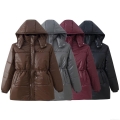 Women's Mid-Length Hooded Puffer Jacket Quilted Cotton-Padded Winter Coat With Drawstring Waist Casual Windproof Outerwear Warm Parka For Ladies Women's Mid-Length Hooded Puffer Jacket Quilted Cotton-Padded Winter Coat With Drawstring Waist Casual Windproof Outerwear Warm Parka For Ladies