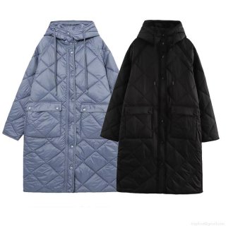 Women's Fashion Leisure Long Diamond Lattice Quilted Hooded Cotton-padded Jacket Loose Warm Winter Puffer Coat Windproof Padded Outwear With Pockets Women's Fashion Leisure Long Diamond Lattice Quilted Hooded Cotton-padded Jacket Loose Warm Winter Puffer Coat Windproof Padded Outwear With Pockets