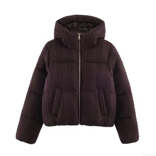 Women's Hooded Padded Jacket Cable Knit Texture Short Puffer Coat Zip Up Winter Warm Outerwear Casual Vintage Style Women Long Sleeve Cotton Blend Padded Jacket Women's Hooded Padded Jacket Cable Knit Texture Short Puffer Coat Zip Up Winter Warm Outerwear Casual Vintage Style Women Long Sleeve Cotton Blend Padded Jacket