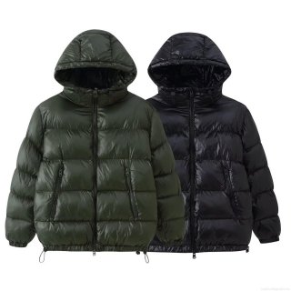 Women's Glossy Hooded Puffer Jacket Casual Short Quilted Cotton Coat With Zipper Pockets Drawstring Hem Winter Warm Outerwear Women's Glossy Hooded Puffer Jacket Casual Short Quilted Cotton Coat With Zipper Pockets Drawstring Hem Winter Warm Outerwear