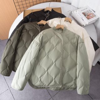 Women's Lightweight Quilted Jacket Diamond Gourd Pattern Cotton Padded Coat Casual Loose Long Sleeve Single Breasted Outwear For Autumn Winter Women's Lightweight Quilted Jacket Diamond Gourd Pattern Cotton Padded Coat Casual Loose Long Sleeve Single Breasted Outwear For Autumn Winter