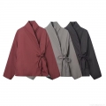 Women's Kimono Style Puffer Jacket Casual Wrap Front Tie-up Quilted Padded Outerwear Lightweight Warm Fall Winter Coat For Women Solid Color 100% Polyester