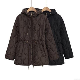 Women's Casual Quilted Padded Jacket Hooded Scallop Pattern Quilting Drawstring Waist Mid-Length Outerwear Coat With Zipper Pockets Solid Color Autumn Winter Warm Loose Jacket For Women Women's Casual Quilted Padded Jacket Hooded Scallop Pattern Quilting Drawstring Waist Mid-Length Outerwear Coat With Zipper Pockets Solid Color Autumn Winter Warm Loose Jacket For Women