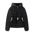 Women's Slim Hooded Puffer Jacket With Belt Winter Warm Windproof Waterproof Cotton Padded Short Coat Polyester Spandex Casual Solid Color Outerwear Women's Slim Hooded Puffer Jacket With Belt Winter Warm Windproof Waterproof Cotton Padded Short Coat Polyester Spandex Casual Solid Color Outerwear