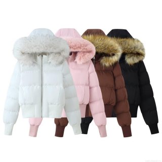 Women's Winter Hooded Cotton Padded Jacket With Faux Fur Collar Knit Patchwork Thumb Hole Cuffs Windproof Warm Loose Fit Coat Women's Winter Hooded Cotton Padded Jacket With Faux Fur Collar Knit Patchwork Thumb Hole Cuffs Windproof Warm Loose Fit Coat