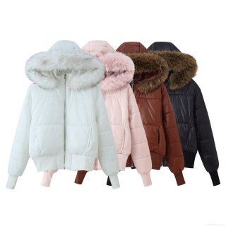 Women's Winter Puffer Jacket Glossy Polyester Cotton-padded Coat With Faux Fur Hooded Slim Fit Thick Quilted Outwear Casual Outdoor Ladies Warm Outerwear Women's Winter Puffer Jacket Glossy Polyester Cotton-padded Coat With Faux Fur Hooded Slim Fit Thick Quilted Outwear Casual Outdoor Ladies Warm Outerwear