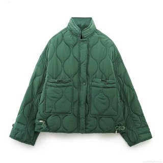 Women's Winter Casual Quilted Hooded Cotton Padded Jacket Loose Fit Warm Solid Color Outerwear With Large Pockets And Drawstring Long Sleeve Windproof Coat