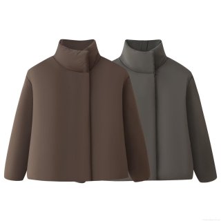 Women's Winter Short Padded Jacket Stand Collar Concealed Button Solid Color Warm Cotton Coat Casual Outerwear For Ladies Women's Winter Short Padded Jacket Stand Collar Concealed Button Solid Color Warm Cotton Coat Casual Outerwear For Ladies