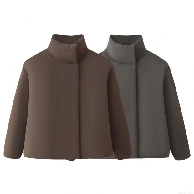 Women's Winter Short Padded Jacket Stand Collar Concealed Button Solid Color Warm Cotton Coat Casual Outerwear For Ladies