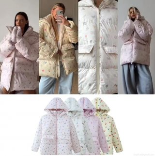 Women's Vintage Floral Printed Hooded Padded Jacket Oversized Cotton Blend Quilted Warm Winter Coat With Full Zip Outwear Women's Vintage Floral Printed Hooded Padded Jacket Oversized Cotton Blend Quilted Warm Winter Coat With Full Zip Outwear