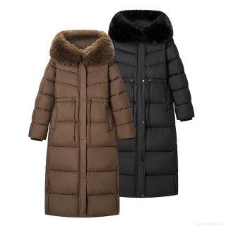 Women's Long Puffer Coat Quilted Winter Jacket With Faux Fur Hood Drawstring Waist Thick Warm Cotton Padded Parka Over-the-knee Hooded Outerwear Women's Long Puffer Coat Quilted Winter Jacket With Faux Fur Hood Drawstring Waist Thick Warm Cotton Padded Parka Over-the-knee Hooded Outerwear