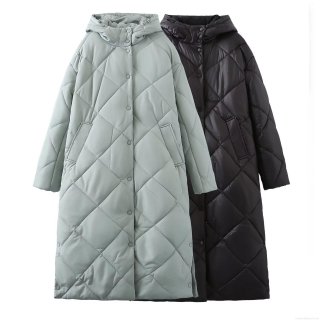 Women's Long Hooded Quilted Puffer Coat Winter Warm Diamond Pattern Padded Jacket Casual Windproof Long Sleeve Button Down Parka Outwear for Women Women's Long Hooded Quilted Puffer Coat Winter Warm Diamond Pattern Padded Jacket Casual Windproof Long Sleeve Button Down Parka Outwear for Women