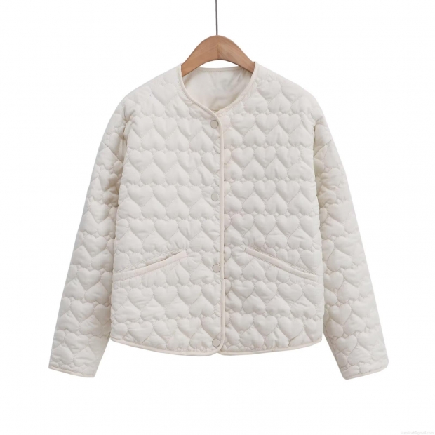 Women's Heart Quilted Cotton Padded Jacket Lightweight Round Neck Button Down Casual Loose Outerwear Coat For Winter Fall Women's Heart Quilted Cotton Padded Jacket Lightweight Round Neck Button Down Casual Loose Outerwear Coat For Winter Fall