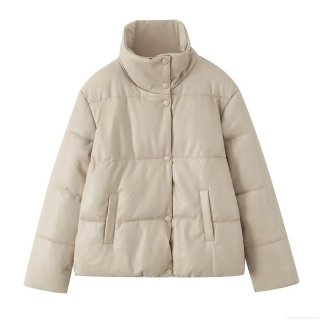 Women's Vintage Faux Leather Padded Jacket Stand Collar Single Breasted Warm Puffer Coat Winter Outerwear PU Leather Quilted Jacket For Women Women's Vintage Faux Leather Padded Jacket Stand Collar Single Breasted Warm Puffer Coat Winter Outerwear PU Leather Quilted Jacket For Women