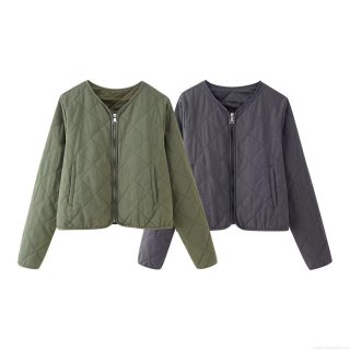 Women's Vintage Diamond Quilted Cotton Padded Jacket Lightweight V-Neck Zipper Outwear Casual Winter Coat For Women Women's Vintage Diamond Quilted Cotton Padded Jacket Lightweight V-Neck Zipper Outwear Casual Winter Coat For Women