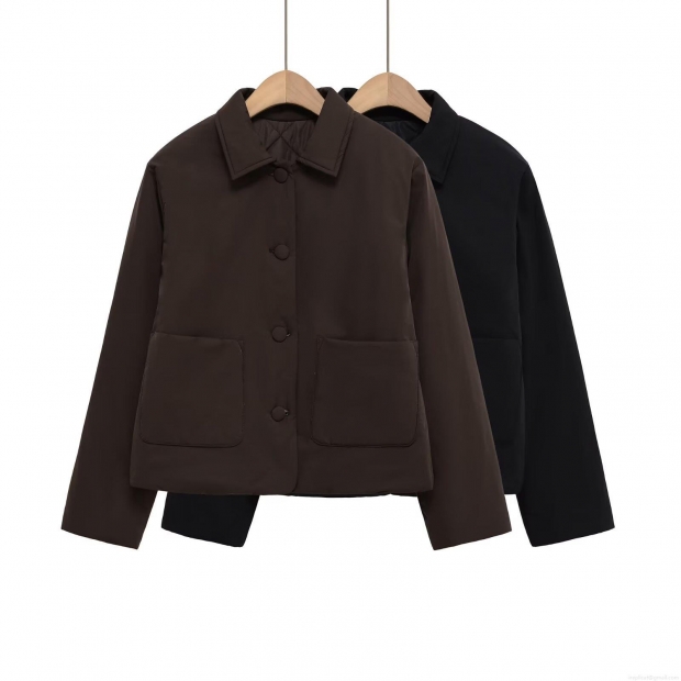 Women's Quilted Padded Jacket Turn-down Collar Single-breasted Puffer Coat With Patch Pockets Polyester Fall Winter Casual Streetwear Outerwear For Women Women's Quilted Padded Jacket Turn-down Collar Single-breasted Puffer Coat With Patch Pockets Polyester Fall Winter Casual Streetwear Outerwear For Women