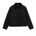 Women's Casual Diamond Quilted Cotton Padded Jacket With Corduroy Collar Vintage Short Long Sleeve Warm Outerwear Snap Button Puffer Coat For Autumn Winter Fashion Women Women's Casual Diamond Quilted Cotton Padded Jacket With Corduroy Collar Vintage Short Long Sleeve Warm Outerwear Snap Button Puffer Coat For Autumn Winter Fashion Women