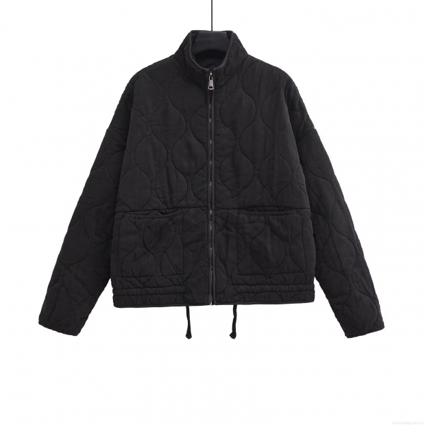 Women Stand Collar Quilted Jacket Zipper Pockets Drawstring Hem Polyester Cotton Blend Vintage Casual Padded Coat For Autumn Winter Daily Wear Women Stand Collar Quilted Jacket Zipper Pockets Drawstring Hem Polyester Cotton Blend Vintage Casual Padded Coat For Autumn Winter Daily Wear