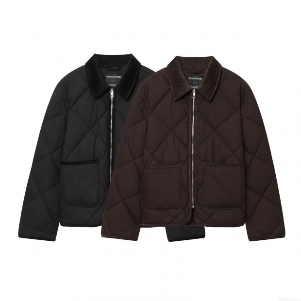 Women's Retro Diamond Quilted Jacket With Corduroy Collar Casual Long Sleeve Zip Up Puffer Coat Polyester Cotton Outerwear With Pockets For Autumn Winter Women's Retro Diamond Quilted Jacket With Corduroy Collar Casual Long Sleeve Zip Up Puffer Coat Polyester Cotton Outerwear With Pockets For Autumn Winter