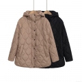 Women's Casual Onion Quilted Padded Jacket Hooded Loose Autumn Winter Long Sleeve Cotton Blend Coat With Metal Snaps Solid Color Outerwear Women's Casual Onion Quilted Padded Jacket Hooded Loose Autumn Winter Long Sleeve Cotton Blend Coat With Metal Snaps Solid Color Outerwear