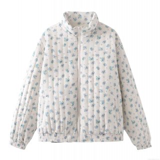 Women's Floral Quilted Jacket Stand Collar Zipper Puffer Coat Winter Warm Outwear Polyester Cotton Blend Floral Print Lightweight Padded Jacket For Women