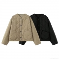 Women's Fashion Quilted Puffer Jacket Round Neck Long Sleeve Warm Lightweight Cotton Padded Outerwear With Pockets Solid Color Vintage Casual Button Down Coat For Women Women's Fashion Quilted Puffer Jacket Round Neck Long Sleeve Warm Lightweight Cotton Padded Outerwear With Pockets Solid Color Vintage Casual Button Down Coat For Women