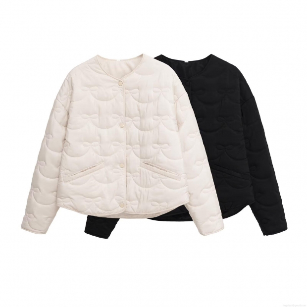 Women's Bow Quilted Lightweight Jacket Round Neck Single Breasted Cotton Polyester Blend Puffer Coat Casual Fall Winter Outerwear Women's Bow Quilted Lightweight Jacket Round Neck Single Breasted Cotton Polyester Blend Puffer Coat Casual Fall Winter Outerwear
