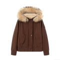 Women's Workwear Style Hooded Winter Jacket With Detachable Faux Fur Collar Sherpa Lined Cotton Blend Padded Coat For Outdoor Casual Warmth Coffee Women's Workwear Style Hooded Winter Jacket With Detachable Faux Fur Collar Sherpa Lined Cotton Blend Padded Coat For Outdoor Casual Warmth Coffee