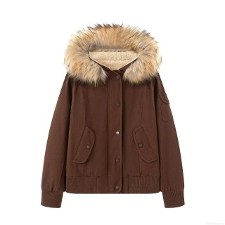 Women's Workwear Style Hooded Winter Jacket With Detachable Faux Fur Collar Sherpa Lined Cotton Blend Padded Coat For Outdoor Casual Warmth Coffee Women's Workwear Style Hooded Winter Jacket With Detachable Faux Fur Collar Sherpa Lined Cotton Blend Padded Coat For Outdoor Casual Warmth Coffee