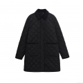 Women's Vintage Diamond Quilted Cotton Jacket Polyester Long Sleeve Lapel Coat With Large Pockets Casual Puffer Outwear For Autumn Winter Women's Vintage Diamond Quilted Cotton Jacket Polyester Long Sleeve Lapel Coat With Large Pockets Casual Puffer Outwear For Autumn Winter