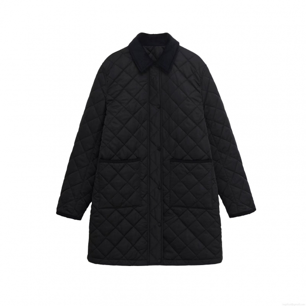 Women's Vintage Diamond Quilted Cotton Jacket Polyester Long Sleeve Lapel Coat With Large Pockets Casual Puffer Outwear For Autumn Winter Women's Vintage Diamond Quilted Cotton Jacket Polyester Long Sleeve Lapel Coat With Large Pockets Casual Puffer Outwear For Autumn Winter