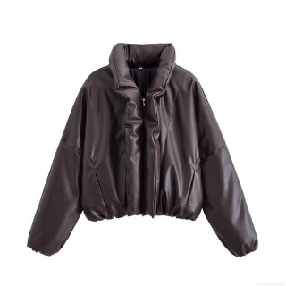 Women's Oversized PU Leather Puffer Jacket Faux Leather Warm Winter Coat With Stand Collar Elastic Hem Zipper Outerwear For Ladies Casual Fashion Women's Oversized PU Leather Puffer Jacket Faux Leather Warm Winter Coat With Stand Collar Elastic Hem Zipper Outerwear For Ladies Casual Fashion