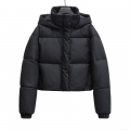 Women's Short Hooded Puffer Jacket Polyester Warm Quilted Windproof Coat For Winter Casual Ladies Solid Black Outerwear Women's Short Hooded Puffer Jacket Polyester Warm Quilted Windproof Coat For Winter Casual Ladies Solid Black Outerwear