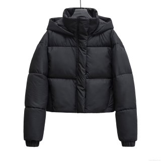 Women's Short Hooded Puffer Jacket Polyester Warm Quilted Windproof Coat For Winter Casual Ladies Solid Black Outerwear Women's Short Hooded Puffer Jacket Polyester Warm Quilted Windproof Coat For Winter Casual Ladies Solid Black Outerwear