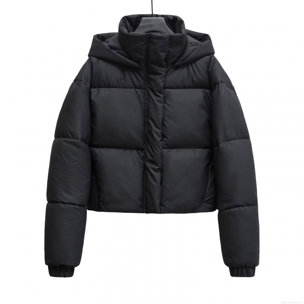 Women's Short Hooded Puffer Jacket Polyester Warm Quilted Windproof Coat For Winter Casual Ladies Solid Black Outerwear Women's Short Hooded Puffer Jacket Polyester Warm Quilted Windproof Coat For Winter Casual Ladies Solid Black Outerwear