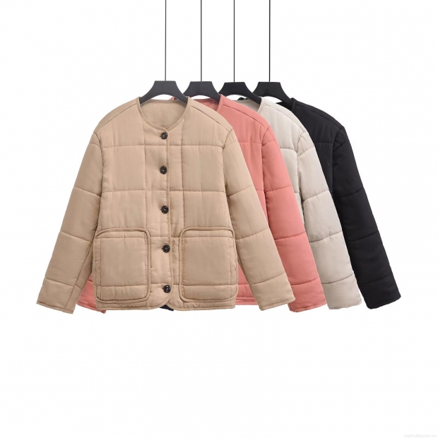 Women's Quilted Lightweight Puffer Jacket Long Sleeve Round Neck Button Up 100% Cotton Coat Casual Retro Warm Outerwear With Pockets For Women Women's Quilted Lightweight Puffer Jacket Long Sleeve Round Neck Button Up 100% Cotton Coat Casual Retro Warm Outerwear With Pockets For Women