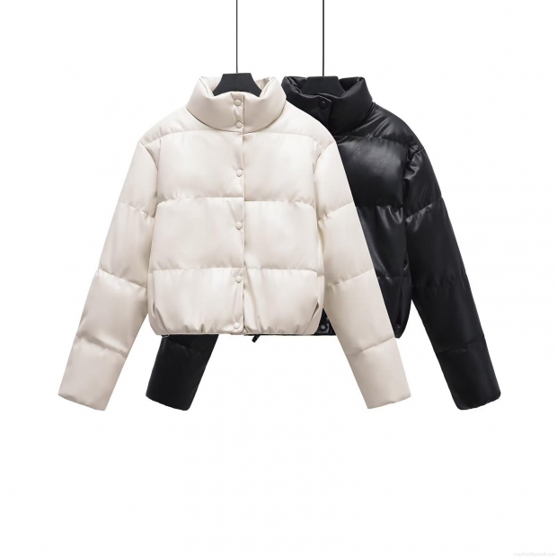 Women's Fashion Short PU Leather Puffer Jacket Winter Warm Faux Leather Quilted Padded Coat With Stand Collar Zip Up Outerwear For Women Women's Fashion Short PU Leather Puffer Jacket Winter Warm Faux Leather Quilted Padded Coat With Stand Collar Zip Up Outerwear For Women
