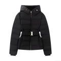 Women's Hooded Cotton Padded Jacket Waterproof Black Quilted Coat With Belt Slim Fit Warm Winter Outerwear Casual Short Puffer Coat Women's Hooded Cotton Padded Jacket Waterproof Black Quilted Coat With Belt Slim Fit Warm Winter Outerwear Casual Short Puffer Coat