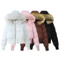 Women's Short Puffer Jacket With Faux Fur Collar Hooded Cotton Padded Winter Coat Windproof Warm Solid Color Outerwear For Ladies Women's Short Puffer Jacket With Faux Fur Collar Hooded Cotton Padded Winter Coat Windproof Warm Solid Color Outerwear For Ladies
