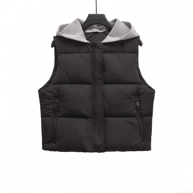 Women's Fashion Hooded Puffer Vest Winter Warm Spliced Quilted Sleeveless Jacket With Zipper Buttons Casual Cotton Filled Outerwear For Women Women's Fashion Hooded Puffer Vest Winter Warm Spliced Quilted Sleeveless Jacket With Zipper Buttons Casual Cotton Filled Outerwear For Women